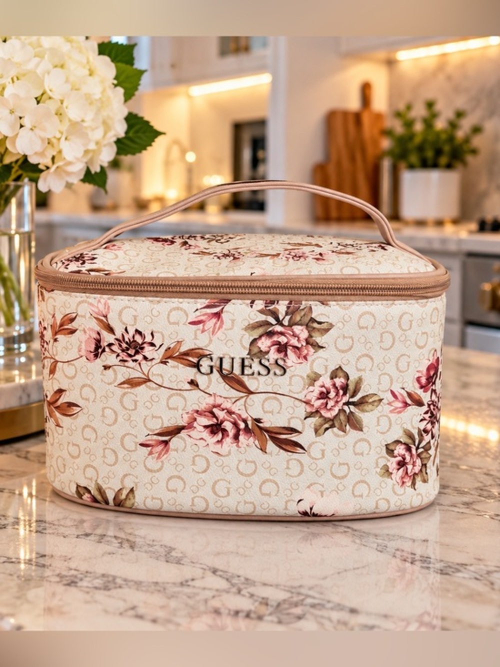 🌸 GUESS Floral Cosmetic Train Case Structured Vanity Organizer NWT